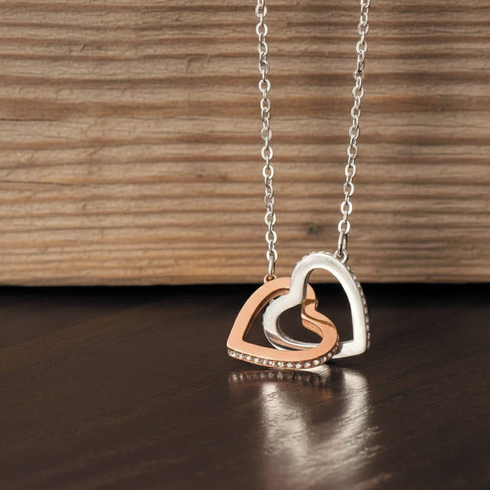 To My Girlfriend Interlocking Hearts Necklace in Luxury or Standard Black & White Box