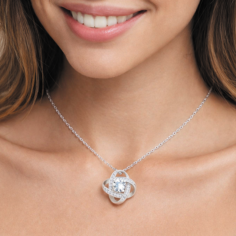 For My Love Eternal Love Knot Necklace in Luxury Red Heart Rose Box