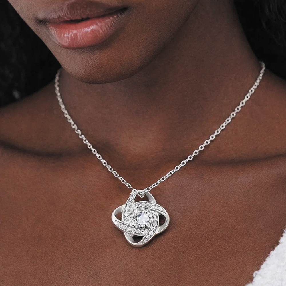 African American To My Wife Love Knot Necklace in Luxury or Standard Black & White Box