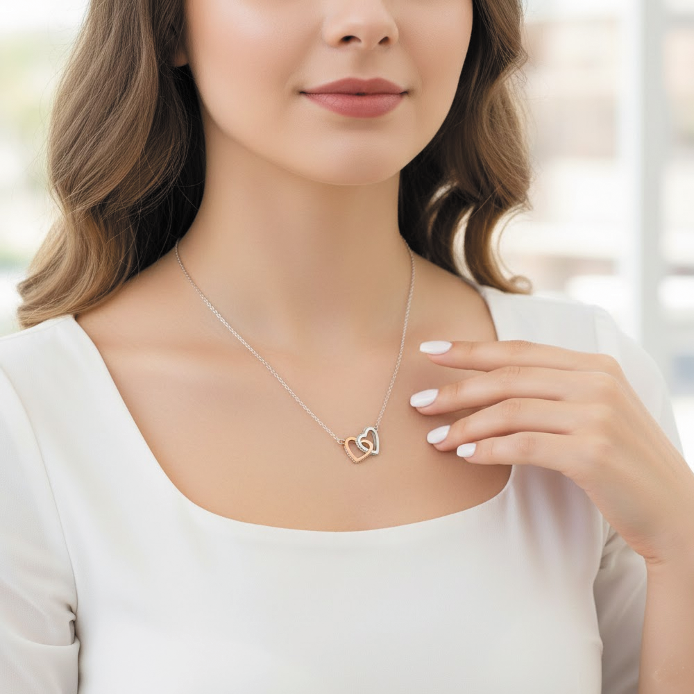 To My Girlfriend Interlocking Hearts Necklace in Luxury or Standard Black & White Box