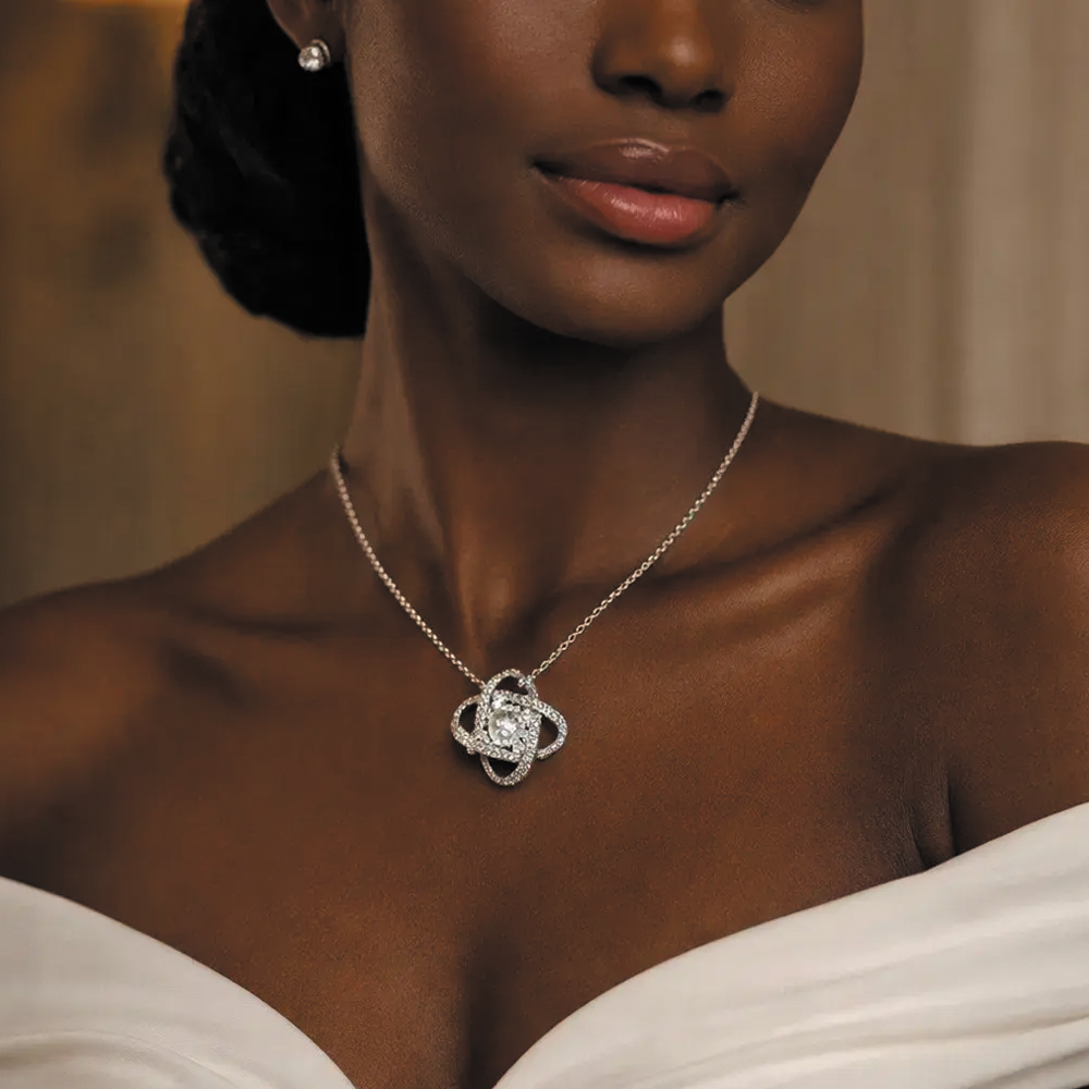 African American - To My Girlfriend Love Knot Necklace in Luxury or Standard Black & White Box