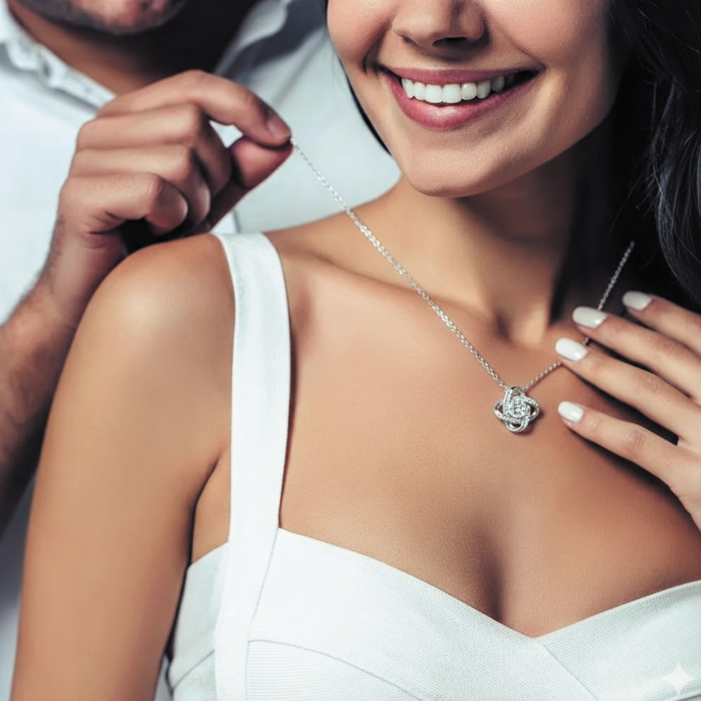 To My Girlfriend Love Knot Necklace in Luxury or Standard Black & White Box