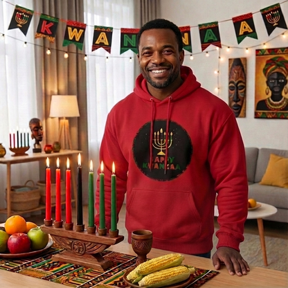 Happy Kwanzaa Unisex Hoodie for Entire Family – Circle Kinara Design  - Adult
