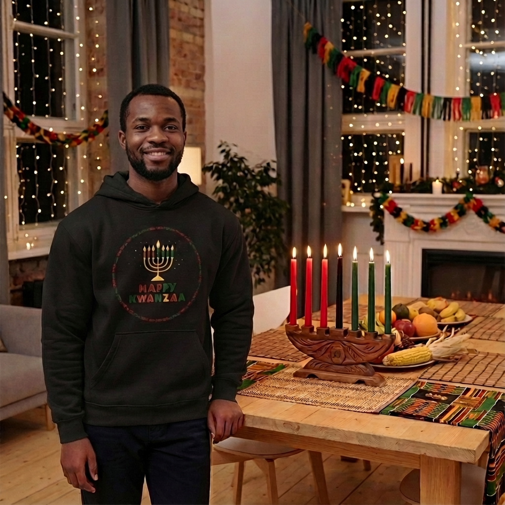 Happy Kwanzaa Unisex Hoodie for Entire Family – Circle Kinara Design  - Adult