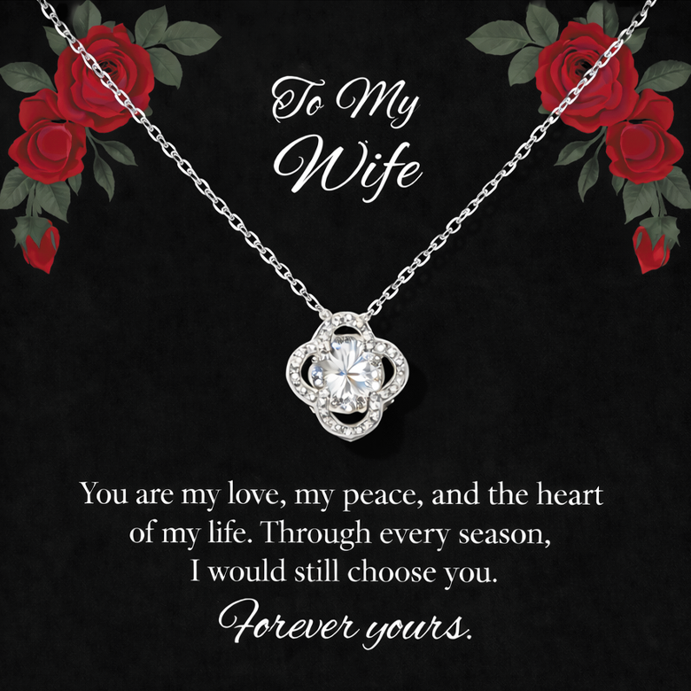 For My Love Eternal Love Knot Necklace in Luxury Red Heart Rose Box