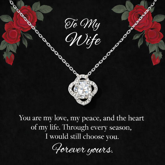 For My Love Eternal Love Knot Necklace in Luxury Red Heart Rose Box