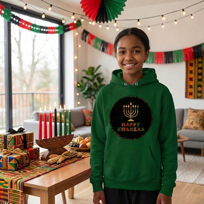 Happy Kwanzaa Unisex Hoodie for Entire Family – Circle Kinara Design  - Youth