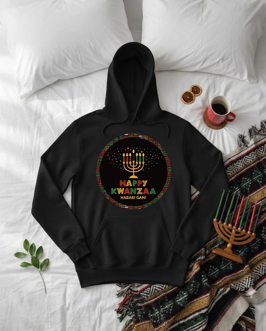 Happy Kwanzaa Unisex Hoodie for Entire Family – Circle Kinara Design  - Adult