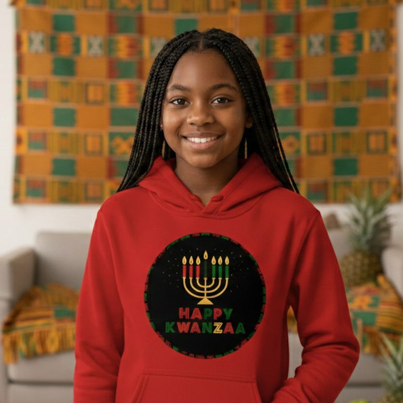 Happy Kwanzaa Unisex Hoodie for Entire Family – Circle Kinara Design  - Youth